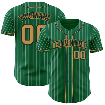 Custom Kelly Green White Pinstripe Old Gold-Black Authentic Baseball Jersey
