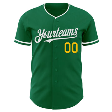 Custom Kelly Green White-Yellow Authentic Baseball Jersey