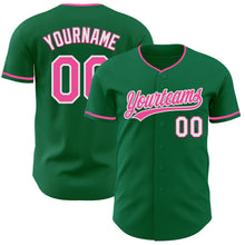 Load image into Gallery viewer, Custom Kelly Green Pink-White Authentic Baseball Jersey