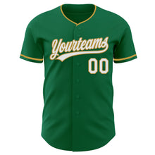 Load image into Gallery viewer, Custom Kelly Green White-Old Gold Authentic Baseball Jersey