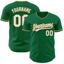 Load image into Gallery viewer, Custom Kelly Green White-Old Gold Authentic Baseball Jersey