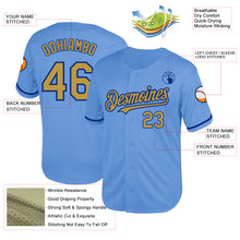 Load image into Gallery viewer, Custom Light Blue Old Gold-Royal Mesh Authentic Throwback Baseball Jersey