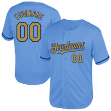 Load image into Gallery viewer, Custom Light Blue Old Gold-Royal Mesh Authentic Throwback Baseball Jersey