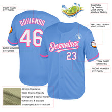 Load image into Gallery viewer, Custom Light Blue White-Pink Mesh Authentic Throwback Baseball Jersey
