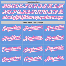Load image into Gallery viewer, Custom Light Blue White-Pink Mesh Authentic Throwback Baseball Jersey