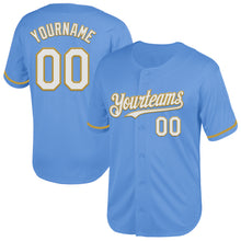 Load image into Gallery viewer, Custom Light Blue White-Old Gold Mesh Authentic Throwback Baseball Jersey