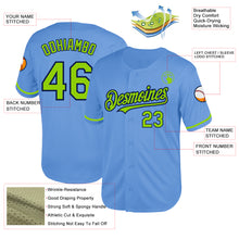 Load image into Gallery viewer, Custom Light Blue Neon Green-Navy Mesh Authentic Throwback Baseball Jersey