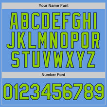 Load image into Gallery viewer, Custom Light Blue Neon Green-Navy Mesh Authentic Throwback Baseball Jersey