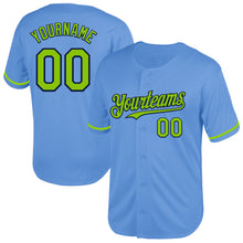 Load image into Gallery viewer, Custom Light Blue Neon Green-Navy Mesh Authentic Throwback Baseball Jersey