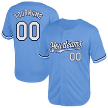 Load image into Gallery viewer, Custom Light Blue White-Navy Mesh Authentic Throwback Baseball Jersey