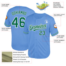 Load image into Gallery viewer, Custom Light Blue Kelly Green-White Mesh Authentic Throwback Baseball Jersey