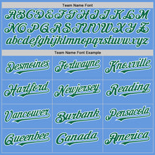 Load image into Gallery viewer, Custom Light Blue Kelly Green-White Mesh Authentic Throwback Baseball Jersey