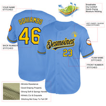 Load image into Gallery viewer, Custom Light Blue Yellow-Navy Mesh Authentic Throwback Baseball Jersey