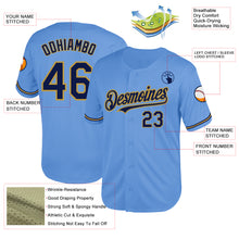 Load image into Gallery viewer, Custom Light Blue Navy-Old Gold Mesh Authentic Throwback Baseball Jersey