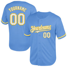 Load image into Gallery viewer, Custom Light Blue White-Yellow Mesh Authentic Throwback Baseball Jersey