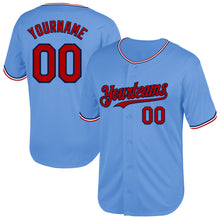 Load image into Gallery viewer, Custom Light Blue Red-Navy Mesh Authentic Throwback Baseball Jersey