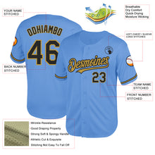 Load image into Gallery viewer, Custom Light Blue Black-Old Gold Mesh Authentic Throwback Baseball Jersey