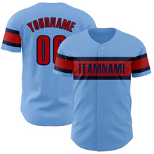 Load image into Gallery viewer, Custom Light Blue Red-Navy Authentic Baseball Jersey