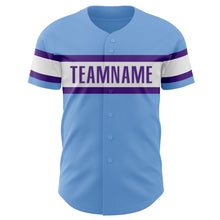 Load image into Gallery viewer, Custom Light Blue Purple-White Authentic Baseball Jersey