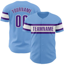 Load image into Gallery viewer, Custom Light Blue Purple-White Authentic Baseball Jersey