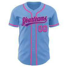 Laden Sie das Bild in den Galerie-Viewer, Custom Light Blue Pink-Purple Authentic Baseball Jersey