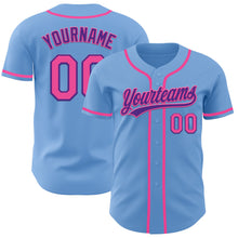 Laden Sie das Bild in den Galerie-Viewer, Custom Light Blue Pink-Purple Authentic Baseball Jersey