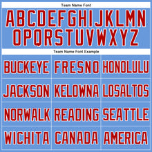 Laden Sie das Bild in den Galerie-Viewer, Custom Light Blue Red-White Mesh Authentic Throwback Baseball Jersey