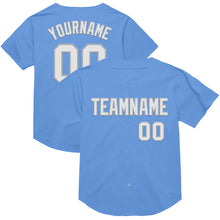 Load image into Gallery viewer, Custom Light Blue White-Gray Mesh Authentic Throwback Baseball Jersey