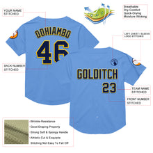 Laden Sie das Bild in den Galerie-Viewer, Custom Light Blue Navy-Yellow Mesh Authentic Throwback Baseball Jersey