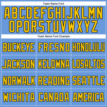 Load image into Gallery viewer, Custom Light Blue Yellow-Black Mesh Authentic Throwback Baseball Jersey