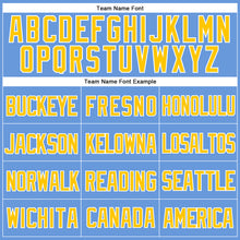 Load image into Gallery viewer, Custom Light Blue Yellow-White Mesh Authentic Throwback Baseball Jersey