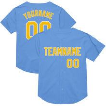 Load image into Gallery viewer, Custom Light Blue Yellow-White Mesh Authentic Throwback Baseball Jersey