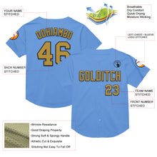 Laden Sie das Bild in den Galerie-Viewer, Custom Light Blue Old Gold-Black Mesh Authentic Throwback Baseball Jersey