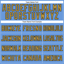 Laden Sie das Bild in den Galerie-Viewer, Custom Light Blue Old Gold-Black Mesh Authentic Throwback Baseball Jersey