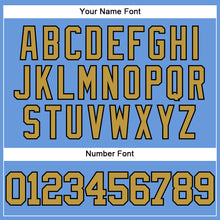 Laden Sie das Bild in den Galerie-Viewer, Custom Light Blue Old Gold-Black Mesh Authentic Throwback Baseball Jersey