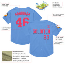 Laden Sie das Bild in den Galerie-Viewer, Custom Light Blue Neon Pink Mesh Authentic Throwback Baseball Jersey