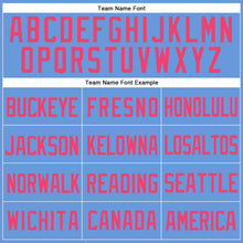 Laden Sie das Bild in den Galerie-Viewer, Custom Light Blue Neon Pink Mesh Authentic Throwback Baseball Jersey