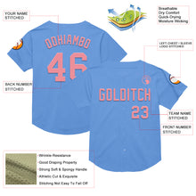 Laden Sie das Bild in den Galerie-Viewer, Custom Light Blue Medium Pink Mesh Authentic Throwback Baseball Jersey