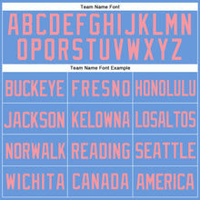 Laden Sie das Bild in den Galerie-Viewer, Custom Light Blue Medium Pink Mesh Authentic Throwback Baseball Jersey