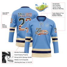 Load image into Gallery viewer, Custom Light Blue Vintage USA Flag Cream-Navy Hockey Lace Neck Jersey