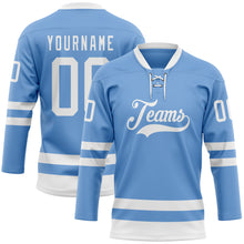 Load image into Gallery viewer, Custom Light Blue White Hockey Lace Neck Jersey