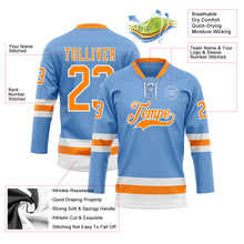 Load image into Gallery viewer, Custom Light Blue Bay Orange-White Hockey Lace Neck Jersey