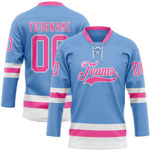 Load image into Gallery viewer, Custom Light Blue Pink-White Hockey Lace Neck Jersey