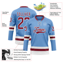 Load image into Gallery viewer, Custom Light Blue Crimson-White Hockey Lace Neck Jersey