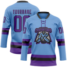 Charger l'image dans la galerie, Custom Light Blue Purple-Black Hockey Lace Neck Jersey