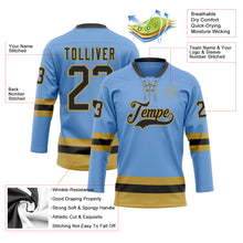 Charger l'image dans la galerie, Custom Light Blue Black-Old Gold Hockey Lace Neck Jersey