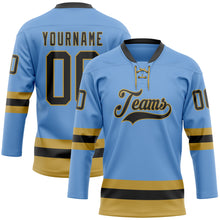 Charger l'image dans la galerie, Custom Light Blue Black-Old Gold Hockey Lace Neck Jersey