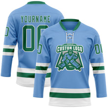 Charger l'image dans la galerie, Custom Light Blue Kelly Green-White Hockey Lace Neck Jersey