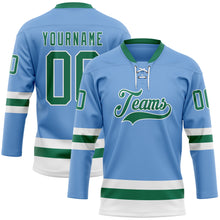 Charger l'image dans la galerie, Custom Light Blue Kelly Green-White Hockey Lace Neck Jersey