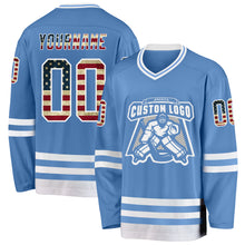 Charger l'image dans la galerie, Custom Light Blue Vintage USA Flag-White Hockey Jersey